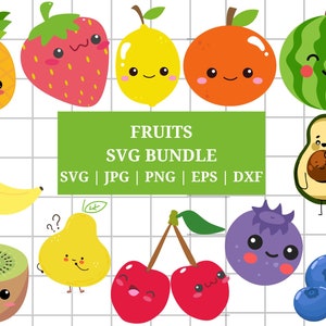 Fruit SVG Bundle, Cut File, Layered, Lemon, Cerise, Fraise, Orange, Pastèque, Ananas, Pomme, Été, Clipart, Cricut, Téléchargement instantané