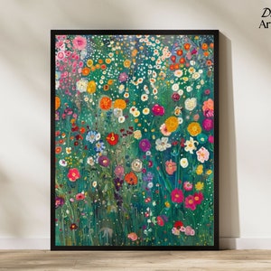 Gustav Klimt Kunstdruck | Landhaus Garten Landschaft | Florales Jugendstil Poster | Botanische Wanddekoration | Druckbare digitale Datei