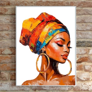 African Woman Art Print: Colorful Headwrap, Afrocentric Decor (Digital Download)