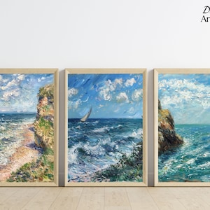 Monet Seascape Oil Painting Set: Vintage Coastal Art (Digital Download)
