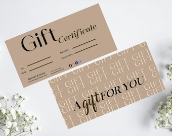 Editable Gift Certificate| Minimalist Boho Design |Canva Gift Card |8x4 Printable Gift Voucher |Instant Download | Business Gift Certificate