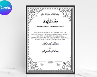 Certificat Nikkah de luxe : contrat de mariage islamique personnalisé