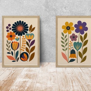 Mid Century Modern Floral Print Set: Scandinavian Retro Wall Art (Digital Download)