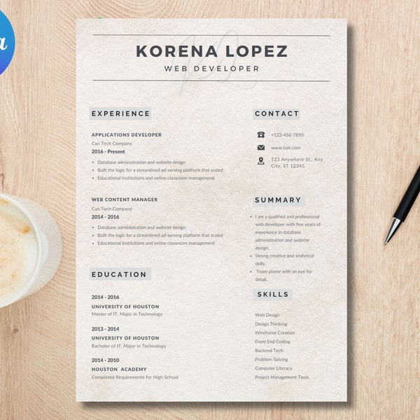 Resume Template, Modern Resume Template with Photo, Resume Template, Creative Resume, Cover Letter, Professional CV Template