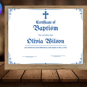 Baptism Certificate Template Editable, Printable Certificate Of Baptism, Custom Baptism Certificates, Canva Christening Keepsake
