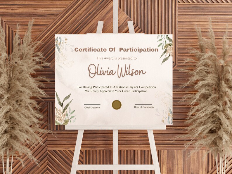 Certificate of Participation Template, Editable Participation Certificate, Printable ...