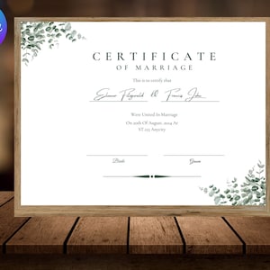 Bearbeitbare Hochzeitszertifikatsvorlage, druckbare Heiratsurkunde, Hochzeitsandenken, bearbeitbare Urkunde, Heiratsurkunde