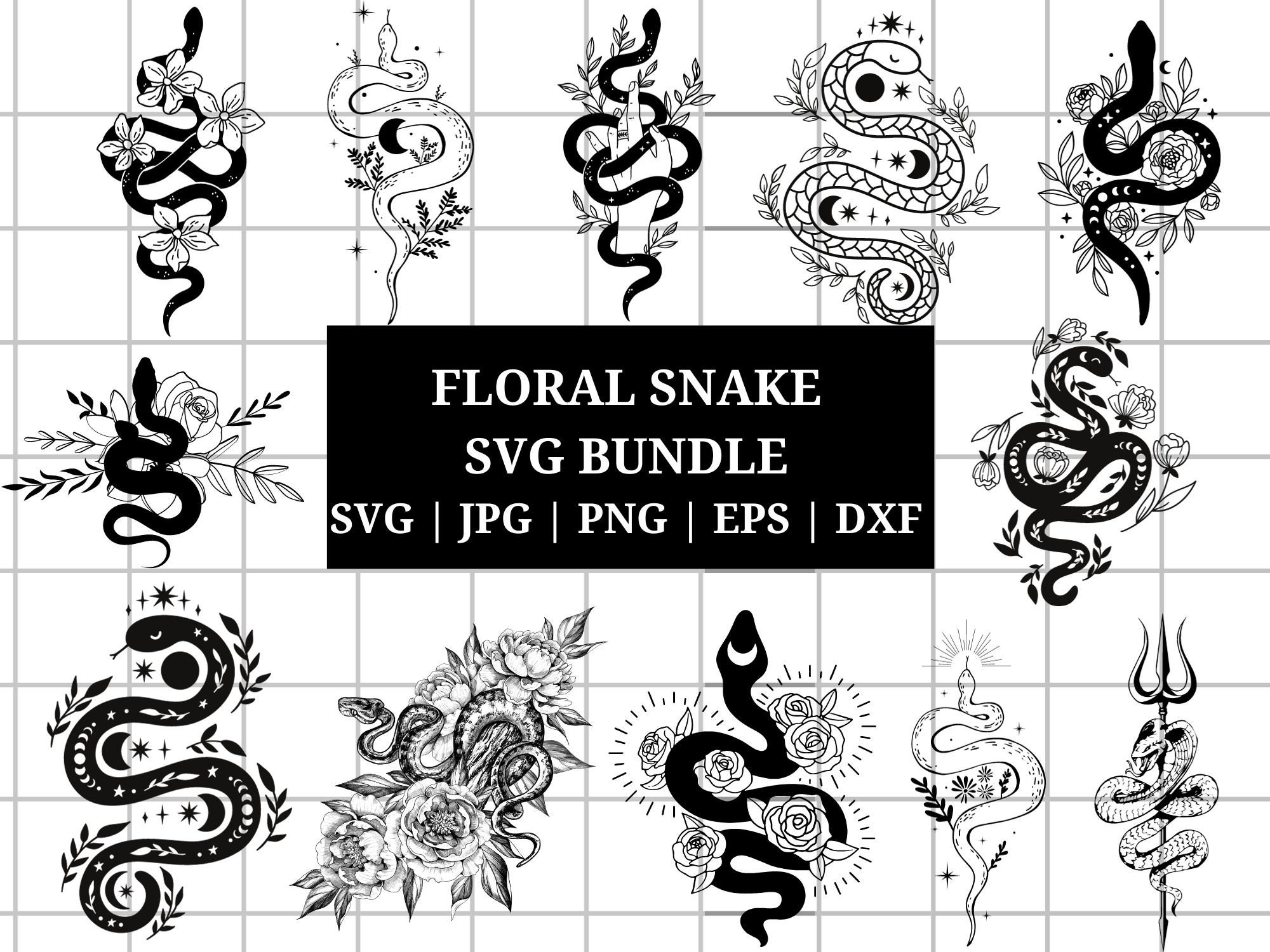Snake Pattern Dxf Design Snake Svg Bundle, Floral Snake Svg, Png, Dxf, Jpg, Celestial Snake Svg ...