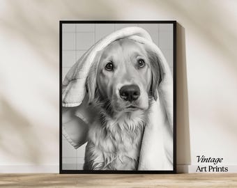 Golden Retriever Bathroom Art: Whimsical Dog Print (Digital Download)