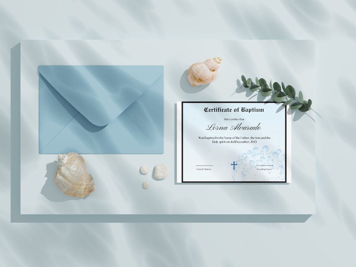 Modèle de certificat de baptême modifiable, certificat imprimable de
