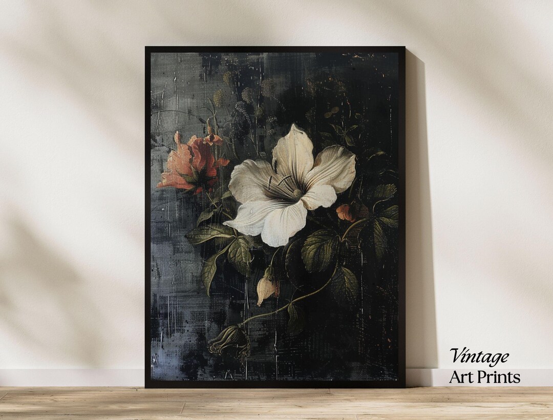 Vintage Moody Dark Flower Print, Dark Academia Botanical Wall Art ...