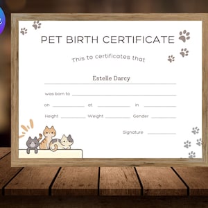 Dog Birth Certificate, Puppy Birth Certificate Template, Editable New Puppy Birth Certificate, Printable Pet Adoption Certificate.