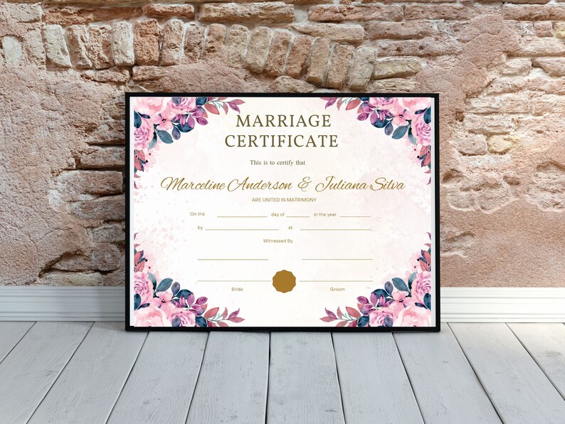 Editable Marriage Certificate Template, Custom Certificate of Marriage, Printable Wedding ...