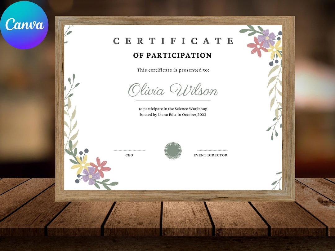 Certificate of Participation Template, Editable Participation ...