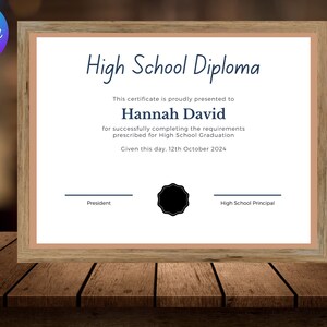 High School Diploma, Home School Diploma, Diploma Template, Printable Certificate With Seal, Diploma Replica Template, Canva Editable