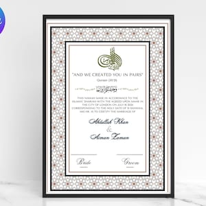 Gold Nikkah Vertrag Gold Islamischer Ehevertrag Nikkah-Urkunde Digital Heiratsurkunde Gold Nikahnama Nikah Nama Muslimische Hochzeit