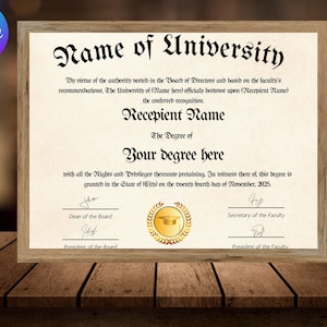 University Diploma, College Diploma, College Degree Template, Printable Certificate With Seal, Diploma Replica Template, Canva Editable