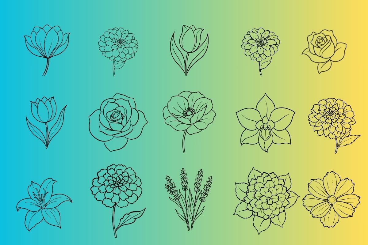 Floral Line Art: Flower SVG, PNG, EPS Vector (commercial Use) - Etsy