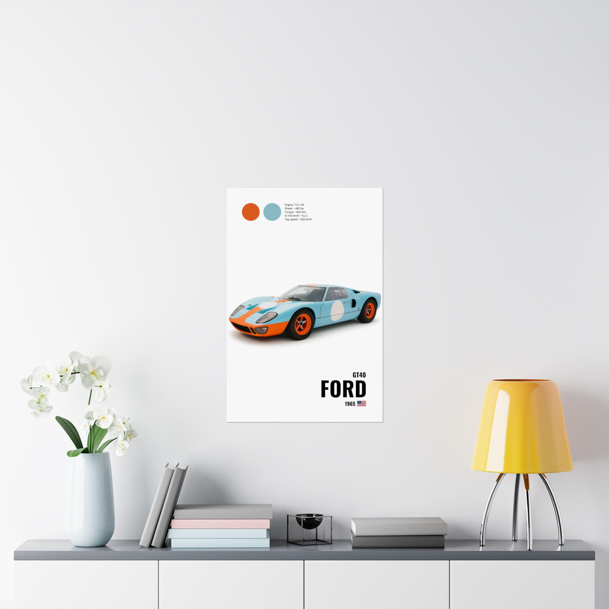 Ford GT40 Poster 1965 Gulf Livery Classic Racing Car Art Vintage Le ...