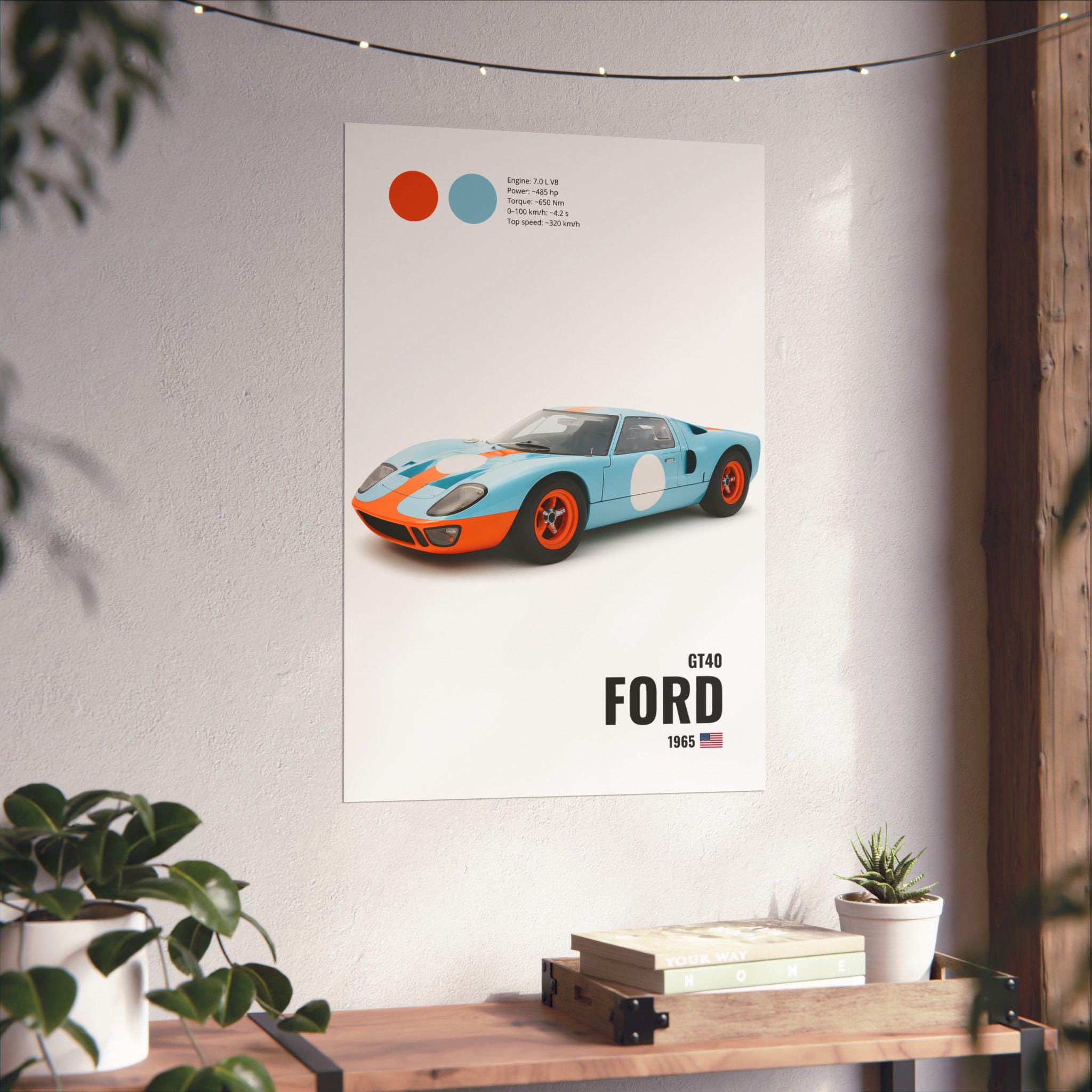 Ford GT40 Poster 1965 Gulf Livery Classic Racing Car Art Vintage Le ...