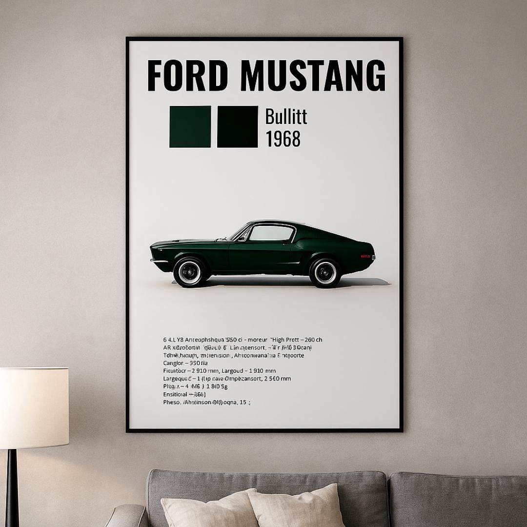Ford Mustang Bullitt 1968 Poster Classic Muscle Car Wall Art Vintage ...