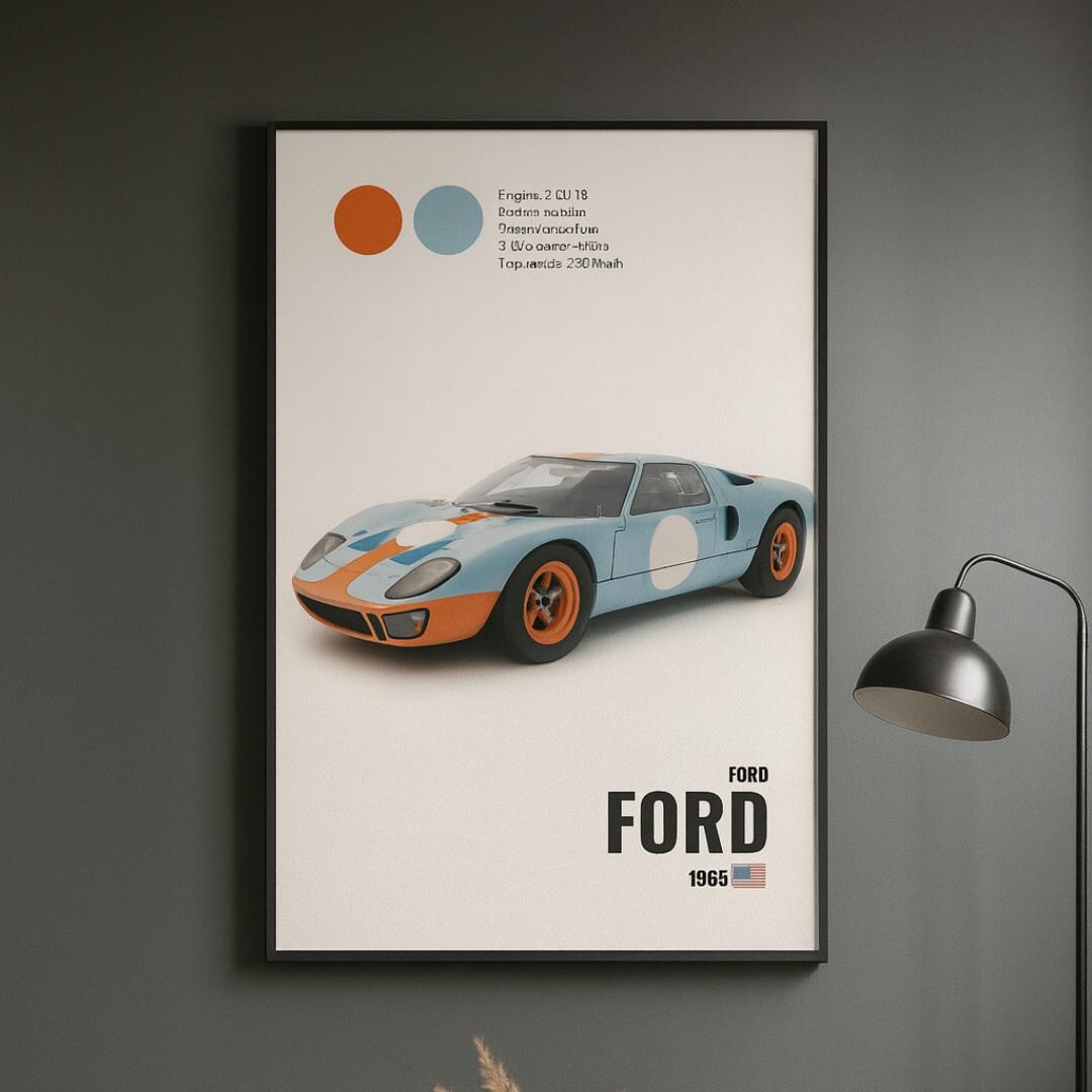 Ford GT40 Poster 1965 Gulf Livery Classic Racing Car Art Vintage Le ...