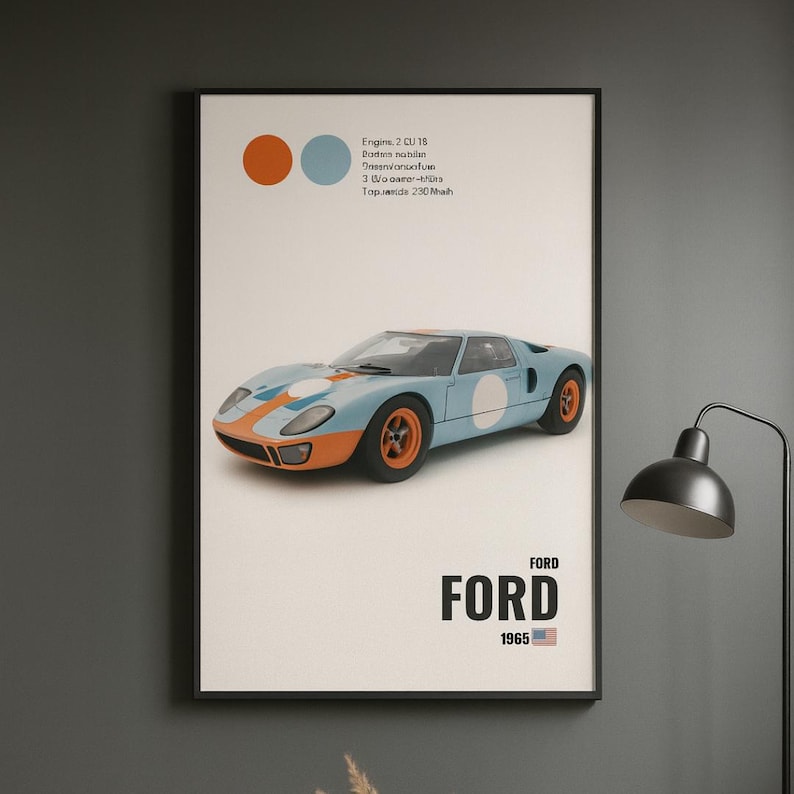 Ford GT40 Poster 1965 Gulf Livery Classic Racing Car Art Vintage Le ...