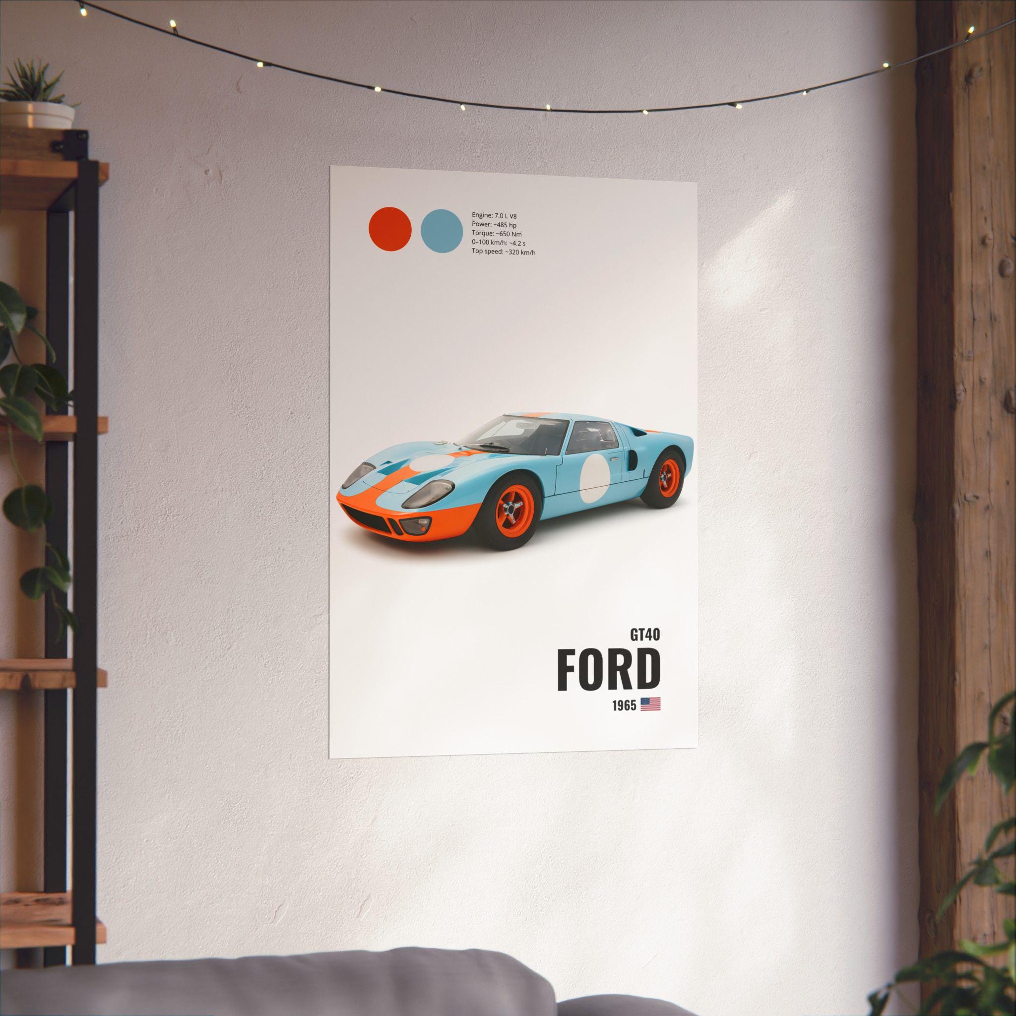 Ford GT40 Poster 1965 Gulf Livery Classic Racing Car Art Vintage Le ...