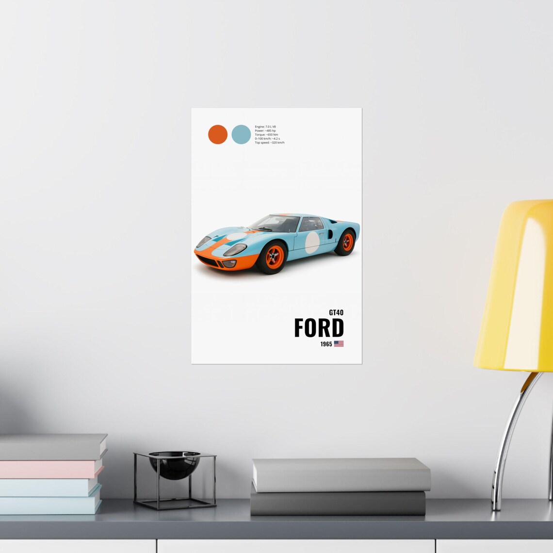 Ford GT40 Poster 1965 Gulf Livery Classic Racing Car Art Vintage Le ...