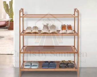 Bamboo Wooden Shoe Rack - Entryway Storage Organizer, Modern Space-Saving Furniture