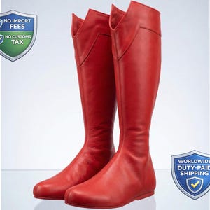 Futuristische hohe kniehohe Lederstiefel | Rote Cosplay Daredevil Schuhe für Frauen