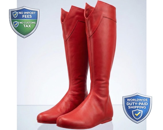 Futuristic Tall Knee-High Leather Boots | Red Cosplay Daredevil Shoes for Women