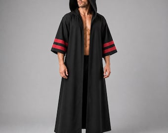 Sith Acolyte Hooded Robe | Black Red Striped Villain Cloak | Jedi Sith Cosplay Costume