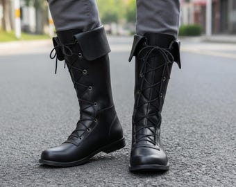Herren hohe Schnürlederstiefel | Viktorianisches Piratenkostüm