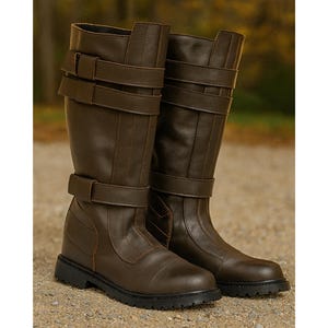 Anakin Skywalker Boots, Brown Jedi Cosplay Footwear, Tall Leather Riding Boots, Custom Men’s Costume Shoes for Cosplay, Halloween & Events