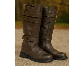 Anakin Skywalker Boots, Brown Jedi Cosplay Footwear, Tall Leather Riding Boots, Custom Men’s Costume Shoes for Cosplay, Halloween & Events