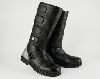 Starkiller Cosplay Stiefel | Schwarze Leder Trachtenschuhe | Handgefertigte Sith Krieger Kampfstiefel für Männer