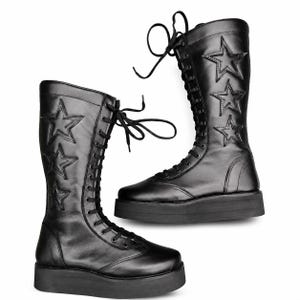 Handmade Black Leather Wrestling Boots | Platform Combat Shoes