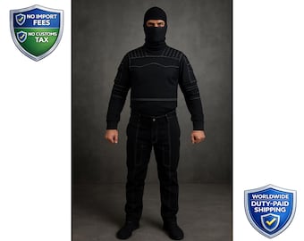 Mandalorian Bounty Hunter Black Flight Suit | 3-Piece Cosplay Set with Shirt, Pants & Vest | Star Armor Costume for Men