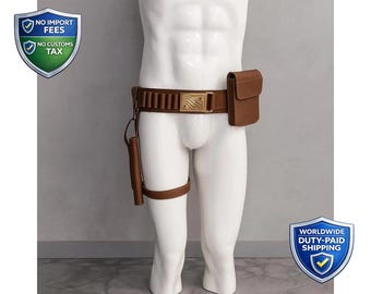 Cinturón de Boba Fett de cuero genuino: Traje de vuelo marrón para cosplay