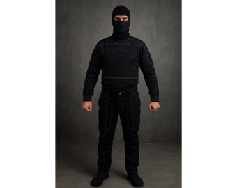 Bounty Hunter Cosplay Costume | Mandalorian Inspired Sci-Fi Outfit for Men | Black Tactical Stealth Cosplay Suit | Halloween Costume