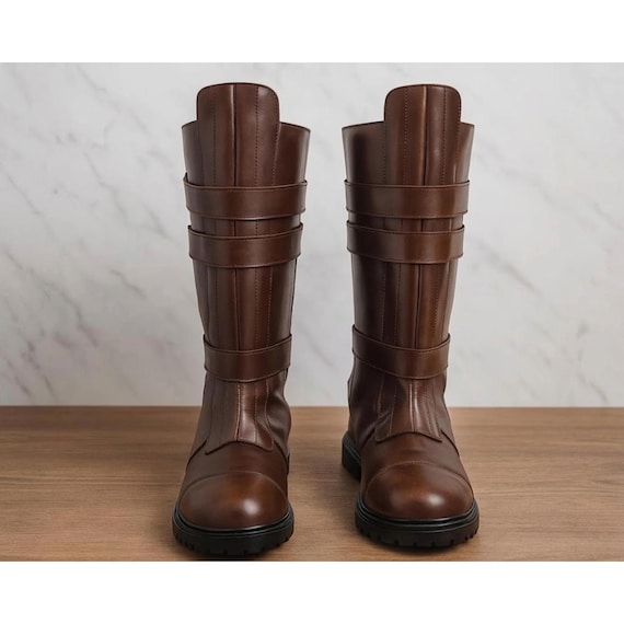 Anakin Skywalker Cosplay Boots, Brown Leather Jedi Costume Footwear