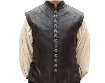 Mens Genuine Leather Medieval Vest Renaissance Real Leather vintage Waistcoat, Mens Sleeveless Vest