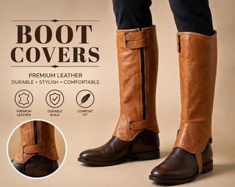Boba Fett Boot Covers, Real Leather Half Chaps, Brown Leather Gaiters, Mandalorian Costume Accessory