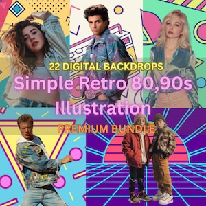 Illustrazione retrò anni '80 e '90: fondali per fotografia digitale (confezione da 22)