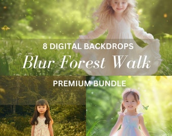 Blurred Forest Walk Backdrops: Green Spring Overlays (8 JPEG)