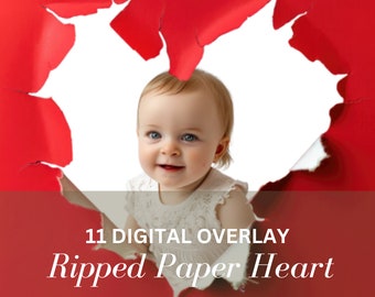 Ripped Paper Heart Overlay PNG: Valentine's Backdrop (Digital Download)