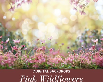 Pink Wildflower Field Digital Backdrop: Photography Background (7 JPEG)