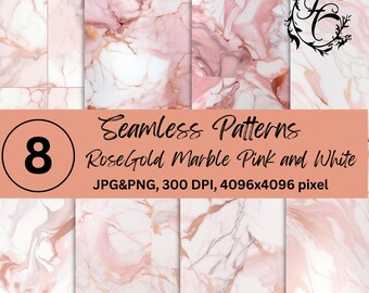 8 Seamless Patterns Rose Gold Marble Pink and White Texture