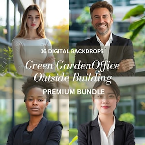 16 Blurred Modern Office Green gaden outside building Digital backdrop, Business Portrait Overlays Photoshop.